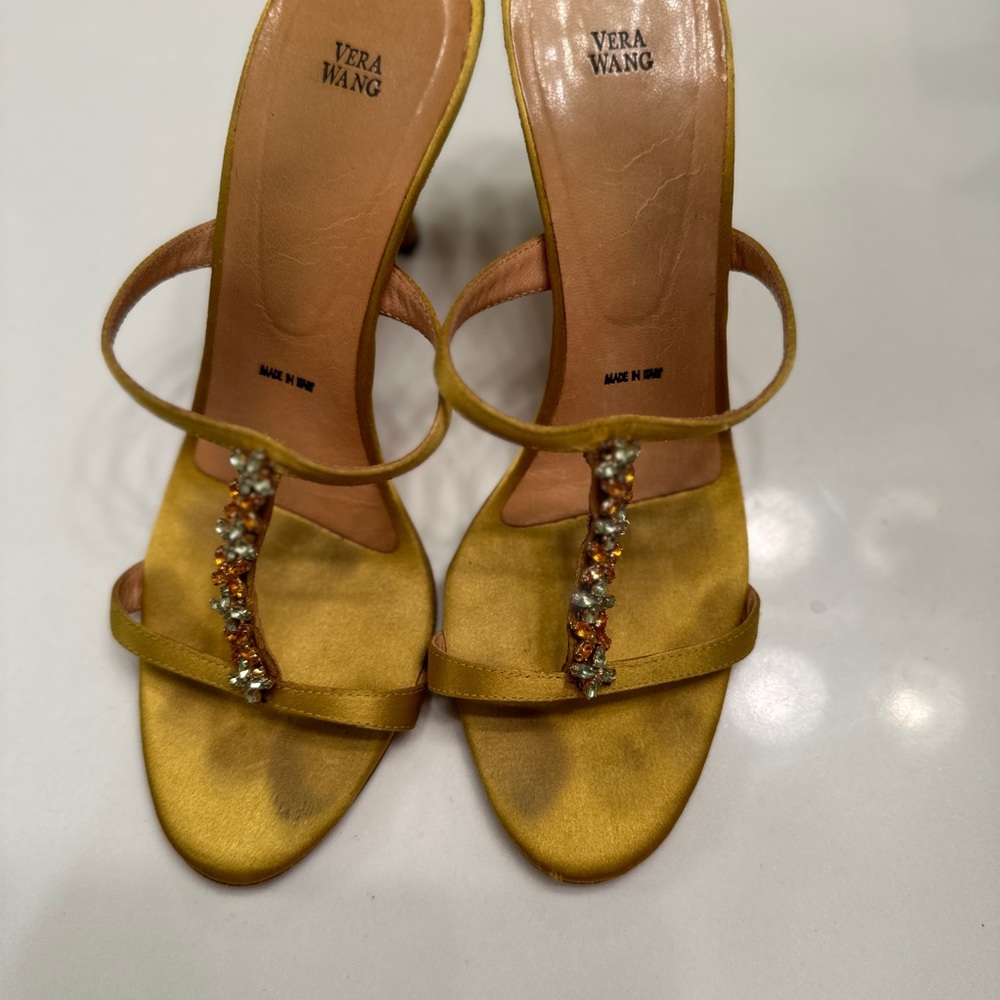 Vera Wang Gold Satin Crystal Sandals 36.5 US6